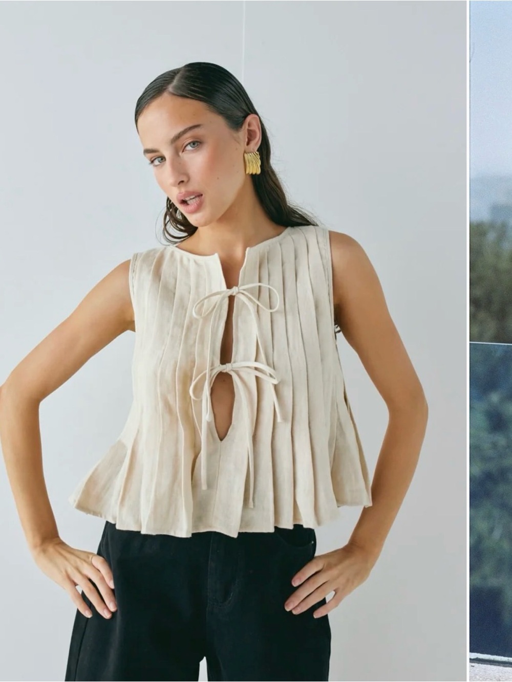 NWT VRG GRL Valeria Linen Top in Oatmeal US 8